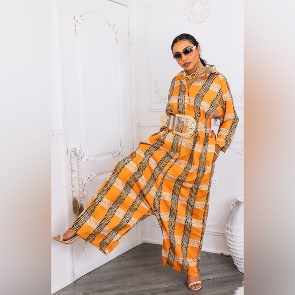 Orange Plaid Jumpsuit - Picture 6 of 8